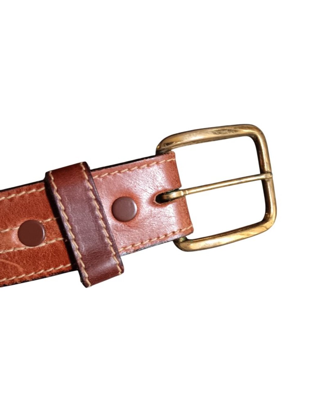 Vintage Boho Belt Large 42 80's Genuine Leather Brass Buckle Rugged USA Brown